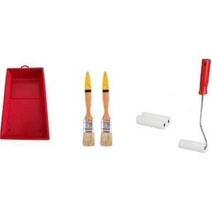 Boyama Seti Boya Kabı -2 Adet Kestirme Fırça - 10 cm Sünger Rulo- 2 Yedek