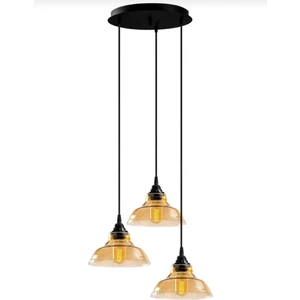 Retro  Rustik  Vintage  Bal Camlı  Üçlü Sarkıt Avize 30 cm  Taban Camlar 20 cm