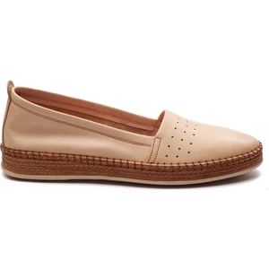 BUL-221591 Deri Bej Kadın DüzAyakkabı