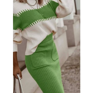 Cep Detay Etek Kazak Triko Ikili Takım (Yeşil)