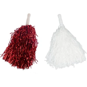 Masho Trend 1 Çift Metalik Kırmızı Beyaz Ponpon - Amigo Gösteri Ponponu - 23 Nisan Ponpon Mat Renk