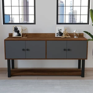 Robin Home Grand Ofis Konsol 4 Kapaklı Metal Ayaklı Barok-Antrasit