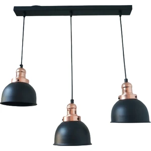 Rys Retro Metal Siyah Bakır Duylu Dekoratif 3 Lü Masa Üstü Siyah Rustik Avize En:60 cm