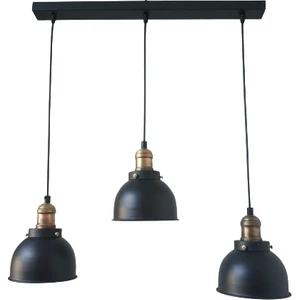 Rys Retro Metal Siyah Dekoratif 3 Lü Masa Üstü Sıralı Rustik Sarkıt Avize En:60 cm