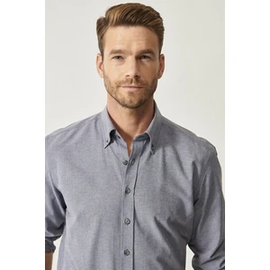 Altınyıldız Classics Erkek Antrasit Düğmeli Yaka Tailored Slim Fit Oxford Gömlek