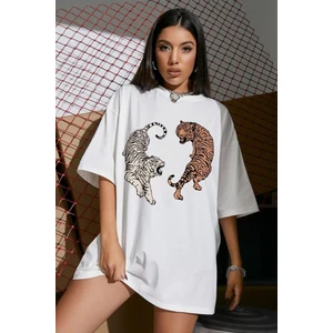 Muwen Butik Kaplan Baskılı Tasarım Tshirt