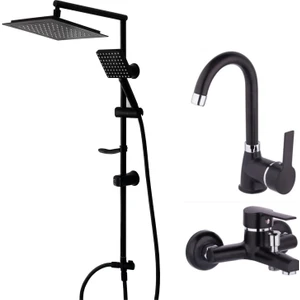 Siyah Robot Duş Seti Lavabo Banyo Set, 3 Parça