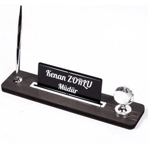İsimlik Sepeti Lora Dünyalı ve Kalemli Isimlik Gümüş Ahşap Ofis Masa Isimliği