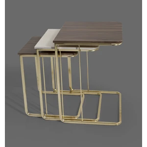 Veys Sehpa Gold 3'lü Amor Zigon Sehpa - Orta Sehpa - Yan Sehpa  - Ceviz- Krem