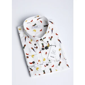 Erkek  Pamuk Slim Fit Papağan Desenli Gömlek 22119