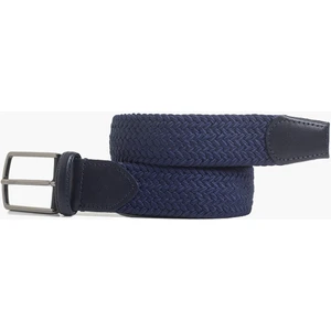 Erkek Lacivert  Deri Detaylı Elastik Örme Kemer