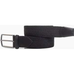 Erkek Siyah  Deri Detaylı Elastik Örme Kemer