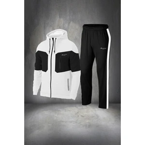 Poseidon Storm Erkek  Beyaz  Supra Penye Kumaş Şeritli Rahat Kapüşonlu Eşofman Takımı (S-3xl)