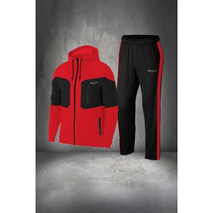 Poseidon Storm Erkek Kırmızı Supra Penye Kumaş Fermuarlı Kapüşonlu Koşu Seti (S-3xl)