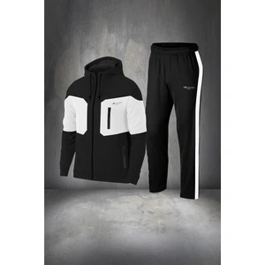 Poseidon Storm Erkek Siyah Supra Penye Kumaş Şeritli Rahat Kapüşonlu Eşofman Takımı (S-3xl)