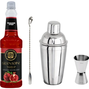 By Tüfekçi Nar Kokteyl Şurubu Shaker Bar Kaşığı ve Jigger Avantajlı Set