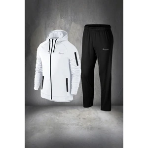 Poseidon Storm Büyük Beden Erkek Beyaz Supra Penye Kumaş Rahat Kapüşonlu Eşofman Takımı (4xl- 10XL)