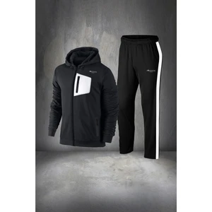 Poseidon Storm Büyük Beden Erkek Siyah Supra Penye Kumaş Ön Cepli Rahat Eşofman Takımı (4xl- 10XL)