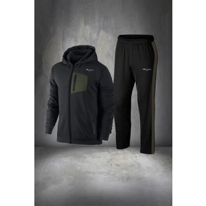 Poseidon Storm Büyük Beden Erkek Siyah Supra Penye Kumaş Rahat Önü Cep Detaylı Eşofman Takımı (4xl- 10XL)