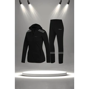Poseidon Storm Kadın Siyah Supra Penye Kumaş Fermuarlı Şık Koşu ve Yürüyüş Takımı (S-3xl)