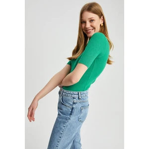 Kadın Bisiklet Yaka Kısa Kol Basic Triko Bluz