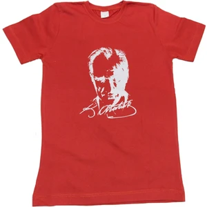 Çocuk Kısa Kol Atatürk Baskılı Gösteri Kostüm T-Shirt Kırmızı