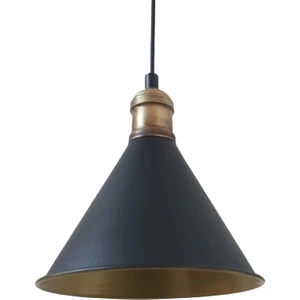 Retro Metal Siyah Içi Gold Dekoratif Tekli Rustik Sarkıt Avize Çap:17 cm