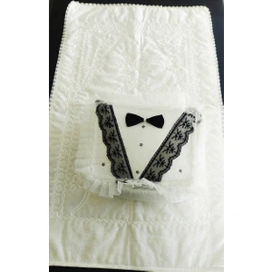 Damat Figürlü 2 Parça Kadife Seccade Çeyizlik Bohça Gelin Damat Seti