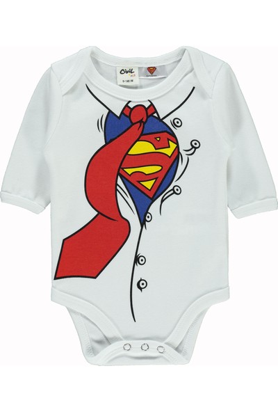 Superman Süperman Erkek Bebek Çıtçıtlı Badi 0-18 Ay Beyaz