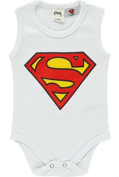 Superman Süperman Erkek Çocuk Çıtçıtlı Badi 0-18 Ay Beyaz
