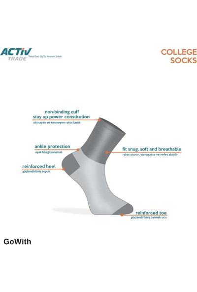 Gowith 4'lü Pamuklu Çemberli Kısa Yarım Konç Kolej Tipi Spor Patik Yıkamalı Erkek Çorabı 3501