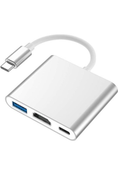 AteşTech Macbook Uyumlu 4K Type C To 3 Portlu Hdmı - USB - Type-C Çevirici Adaptör