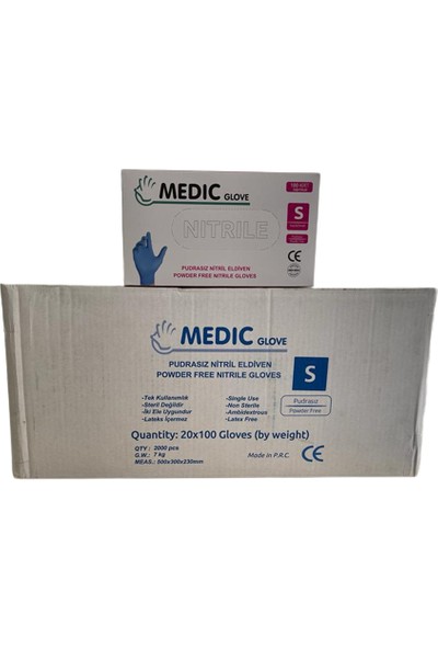 Medic Glove Mavi Pudrasız (Small) Nitril Eldiven - 20 Paket - 1 Koli