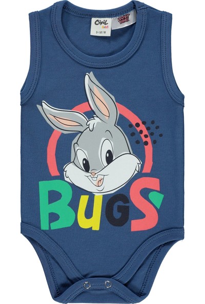 Bugs Bunny Erkek Bebek Çıtçıtlı Badi 0-18 Ay Indigo