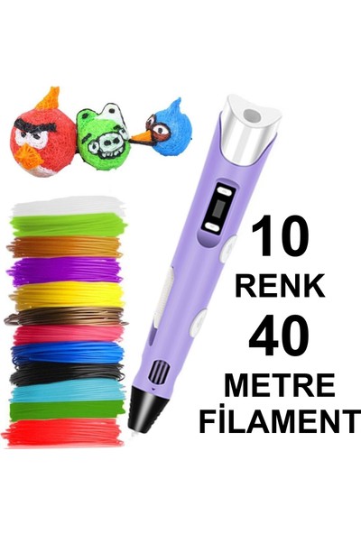 Robobloq Mor 3D Kalem Yazıcı+10 Renk 40 Metre (10X4METRE) Pla Filament