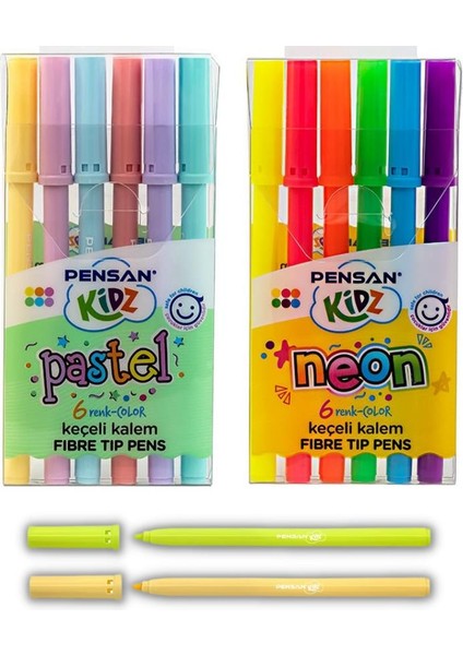 Keçeli Kalem 12 Lı Pastel ve Neon Renkler Pensan Pastel ve Neon Keçeli Kalem 1 Paket