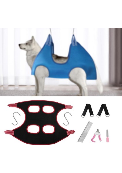 Pet Bakım Hamak Kiti Kısıtlama Çantası W / 2 Kanca Sling Yavru Yıkama Siyah Kırmızı L (Yurt Dışından)
