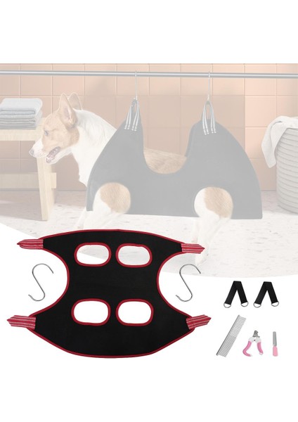Pet Bakım Hamak Kiti Kısıtlama Çantası W / 2 Kanca Sling Yavru Yıkama Siyah Kırmızı L (Yurt Dışından)
