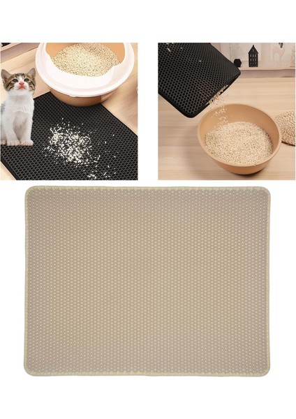 Büyük Kedi Çöp Mat Kitty Çöp Bindirme Mat Çift Katmanlı Kedi Çöp Pad Bej 55X75 cm (Yurt Dışından)