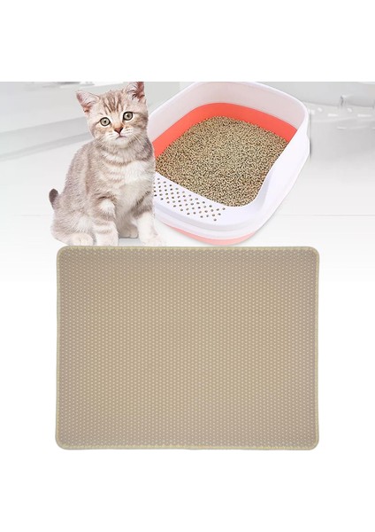 Büyük Kedi Çöp Mat Kitty Çöp Bindirme Mat Çift Katmanlı Kedi Çöp Pad Bej 55X75 cm (Yurt Dışından)