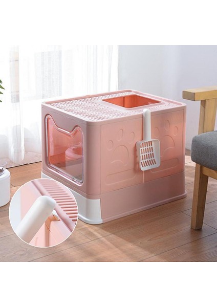Taşınabilir Kedi Çöp Kutusu W / Kapak Kepçe Çöp Tepsi Yavru Kedi Kedi Tuvalet Tavası Lazımlık Pembe (Yurt Dışından)