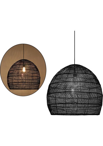 1x Bambu Abajur Asılı Lamba Mutfak Kafe Otel Koridor Droplight Shades Siyah  (Yurt Dışından)