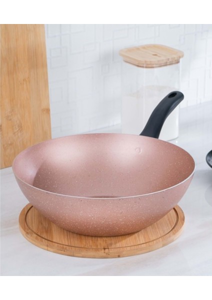 Damla 28 cm Pembe Wok Tava  XCM-21-0261