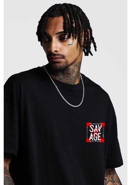 Erkek Oversize Savage Baskılı T-Shirt