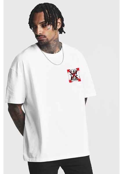 Erkek Oversize Savage Baskılı T-Shirt