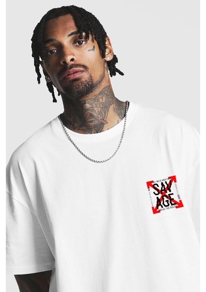 Erkek Oversize Savage Baskılı T-Shirt