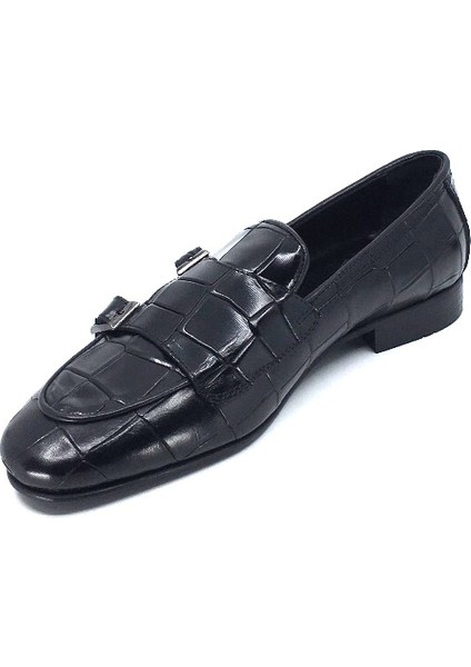 G010 Hakiki Deri Kroko Desenli Cift Tokalı Neolit Taban Erkek Ayakkabı modelleri