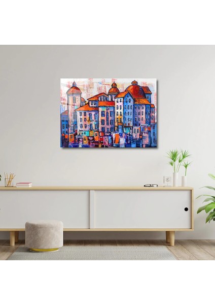 Artofwalldesign ''renkli Evler'' Cam Tablo Uv