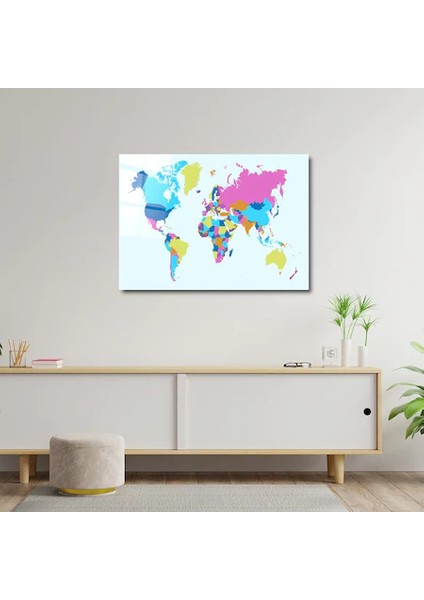 Artofwalldesign ''renkli Dünya Haritası Dekor'' Cam Tablo Uv