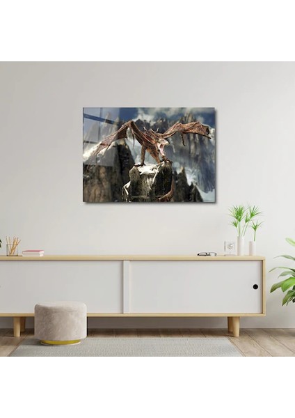 Artofwalldesign ''şiddetli Kanatlı Ejderha'' Cam Tablo Uv